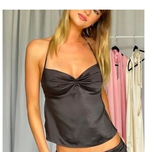 IAMDELILAH Black Daphne open back halter top size small